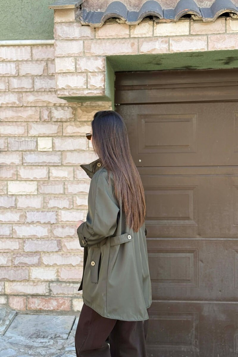 ONE COLOR HIGH NECK BUTTON-ZIP UP WOMEN JACKET OLIVE/ULLI - 3