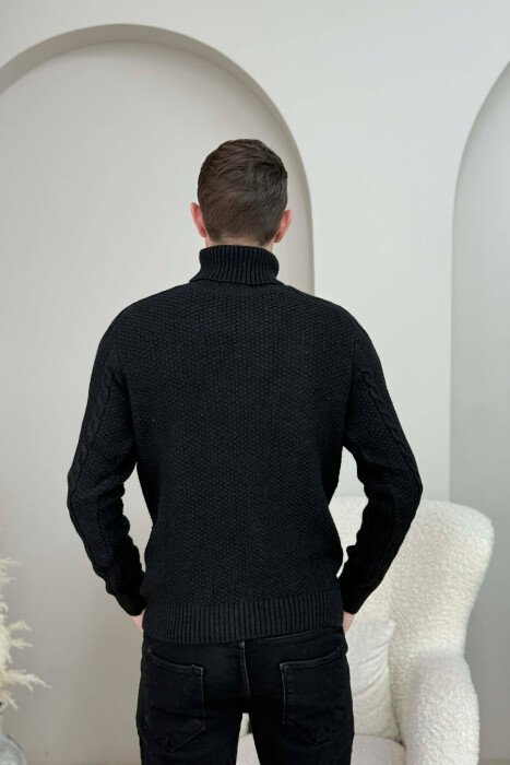 ONE COLOR HIGH NECK KNITTED MEN SWEATER BLACK/ E ZEZE - 3
