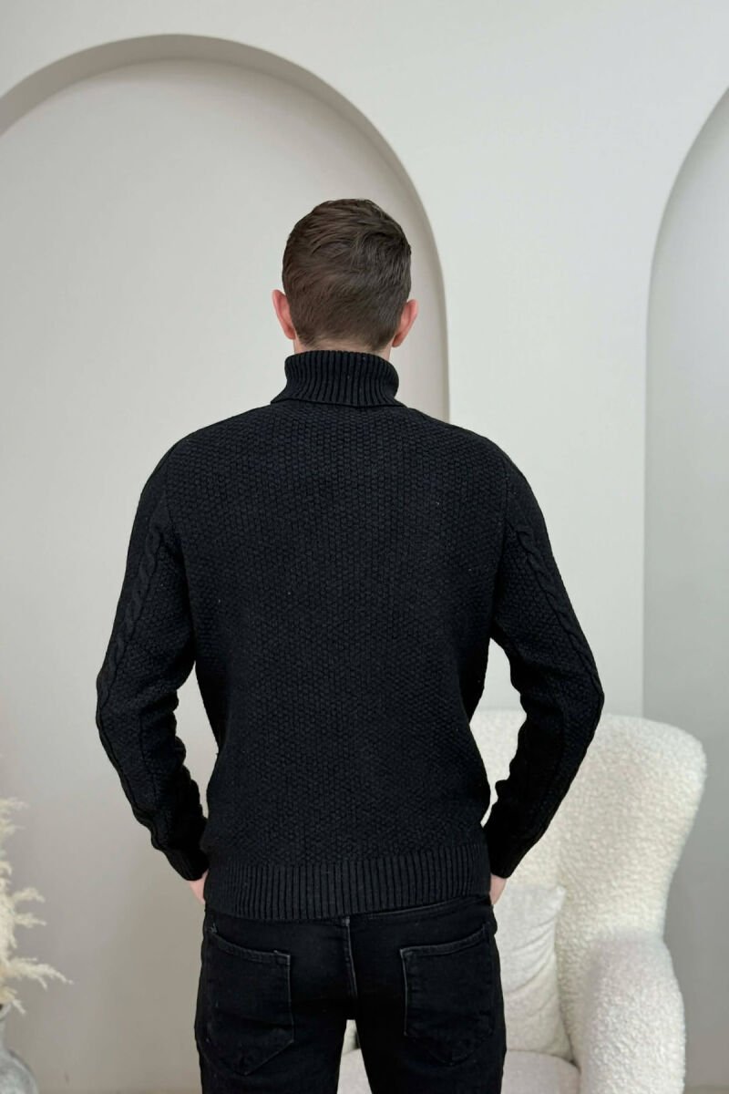 ONE COLOR HIGH NECK KNITTED MEN SWEATER BLACK/ E ZEZE - 3