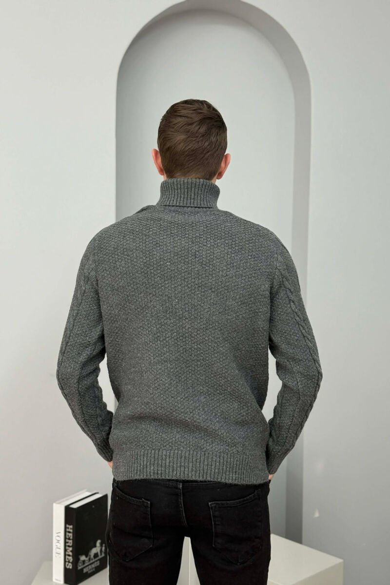 ONE COLOR HIGH NECK KNITTED MEN SWEATER DARK GREY/GEE - 4