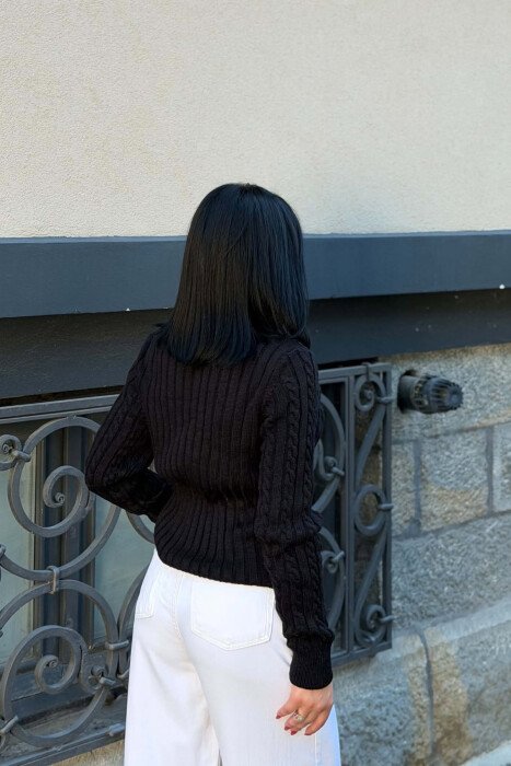 ONE COLOR HIGH NECK KNITTED WOMEN SWEATER BLACK/ E ZEZE - 2