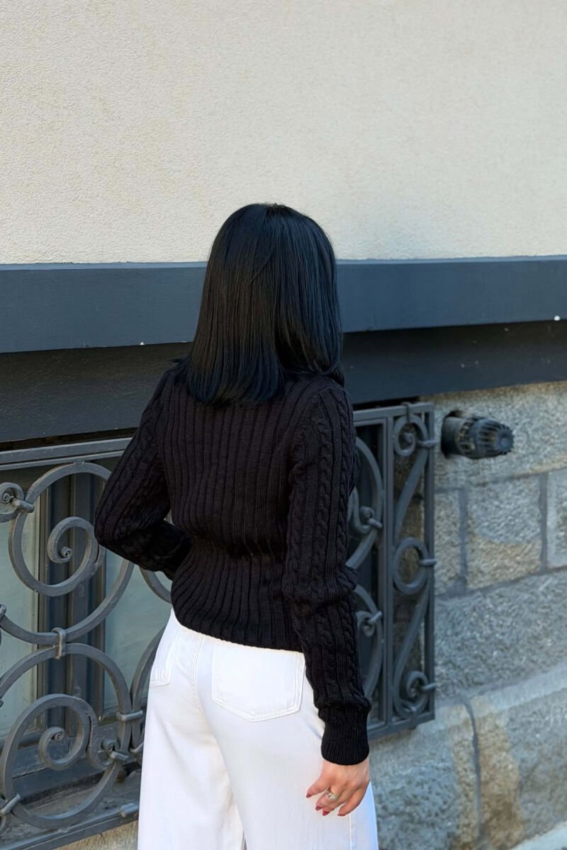 ONE COLOR HIGH NECK KNITTED WOMEN SWEATER BLACK/ E ZEZE - 2