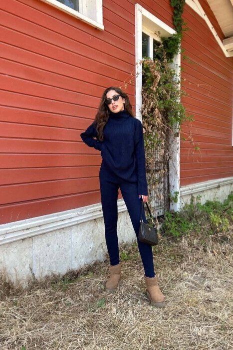 ONE COLOR HIGH NECK SWEATER +SWEATPANTS WOMAN SET BLUE/BLU - 1