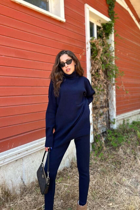 ONE COLOR HIGH NECK SWEATER +SWEATPANTS WOMAN SET BLUE/BLU - 2