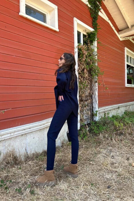 ONE COLOR HIGH NECK SWEATER +SWEATPANTS WOMAN SET BLUE/BLU - 4