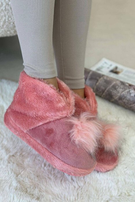 ONE COLOR HIGH NECK WOMAN HOME SLIPPERS BABY PINK/ROZB - KLAUDIO FASHION