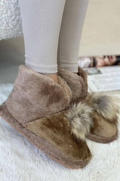 ONE COLOR HIGH NECK WOMAN HOME SLIPPERS BEIGE/BEZHE - KLAUDIO FASHION