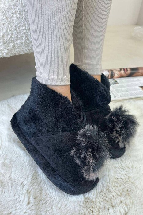 ONE COLOR HIGH NECK WOMAN HOME SLIPPERS BLACK/ E ZEZE - KLAUDIO FASHION