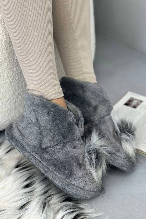 ONE COLOR HIGH NECK WOMAN HOME SLIPPERS GREY/GRI - KLAUDIO FASHION