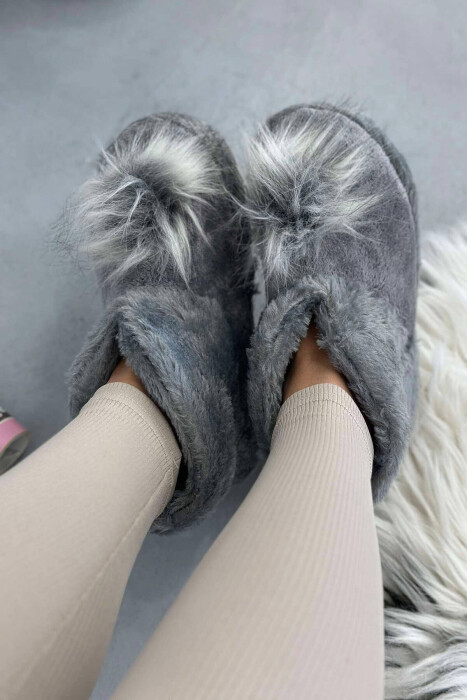 ONE COLOR HIGH NECK WOMAN HOME SLIPPERS GREY/GRI - 3