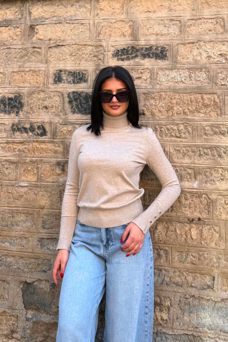 ONE COLOR HIGH NECK WOMAN SWEATER BEIGE/BEZHE 