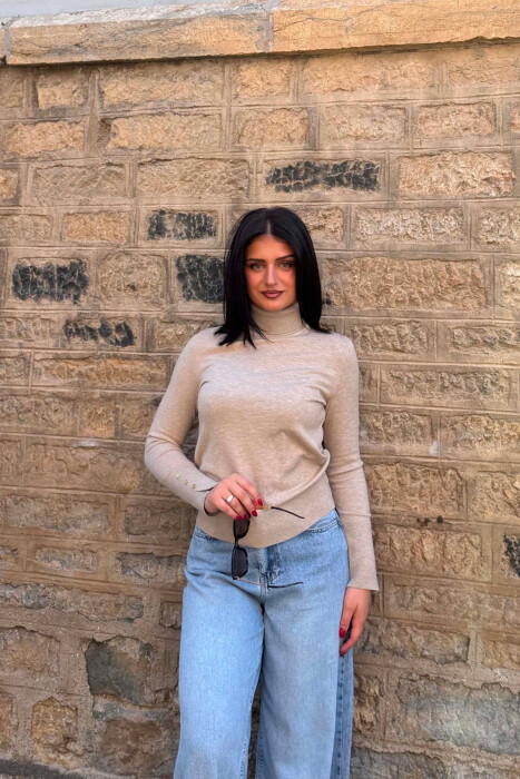 ONE COLOR HIGH NECK WOMAN SWEATER BEIGE/BEZHE - 3