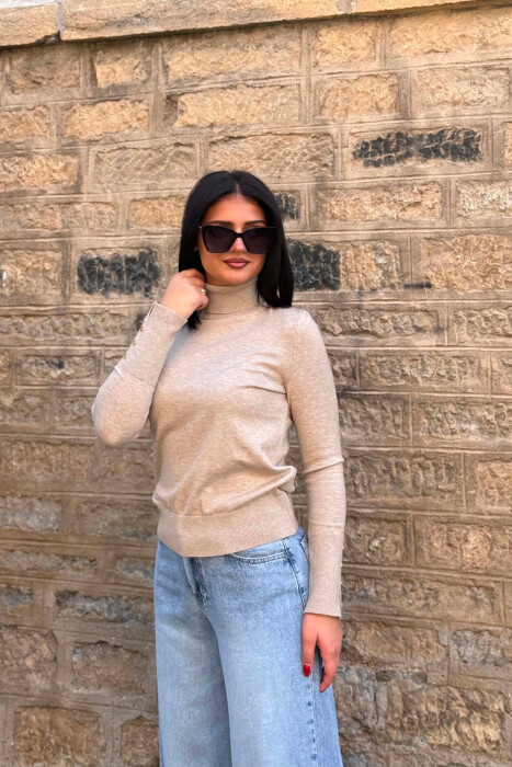 ONE COLOR HIGH NECK WOMAN SWEATER BEIGE/BEZHE - 4