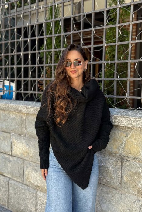 ONE COLOR HIGH NECK WOMAN SWEATER BLACK/ E ZEZE 