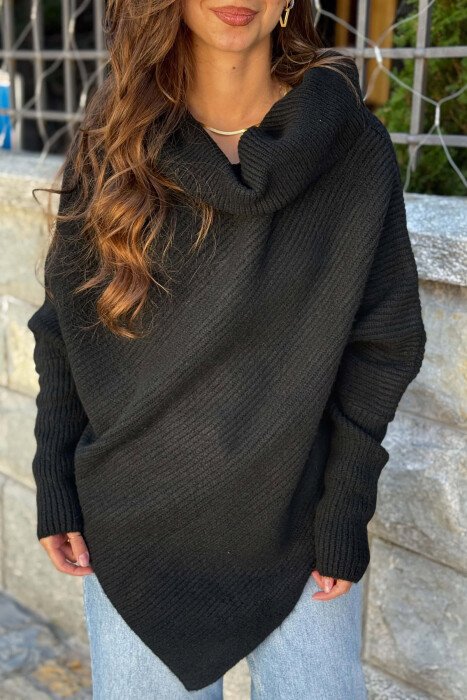 ONE COLOR HIGH NECK WOMAN SWEATER BLACK/ E ZEZE - 3