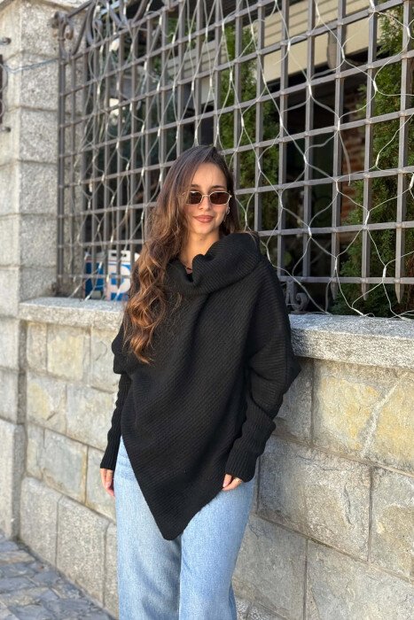 ONE COLOR HIGH NECK WOMAN SWEATER BLACK/ E ZEZE - 5