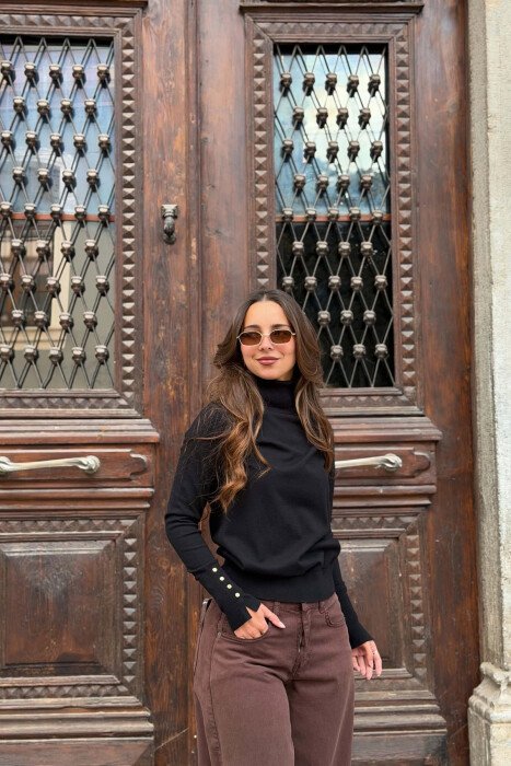 ONE COLOR HIGH NECK WOMAN SWEATER BLACK/ E ZEZE - 1