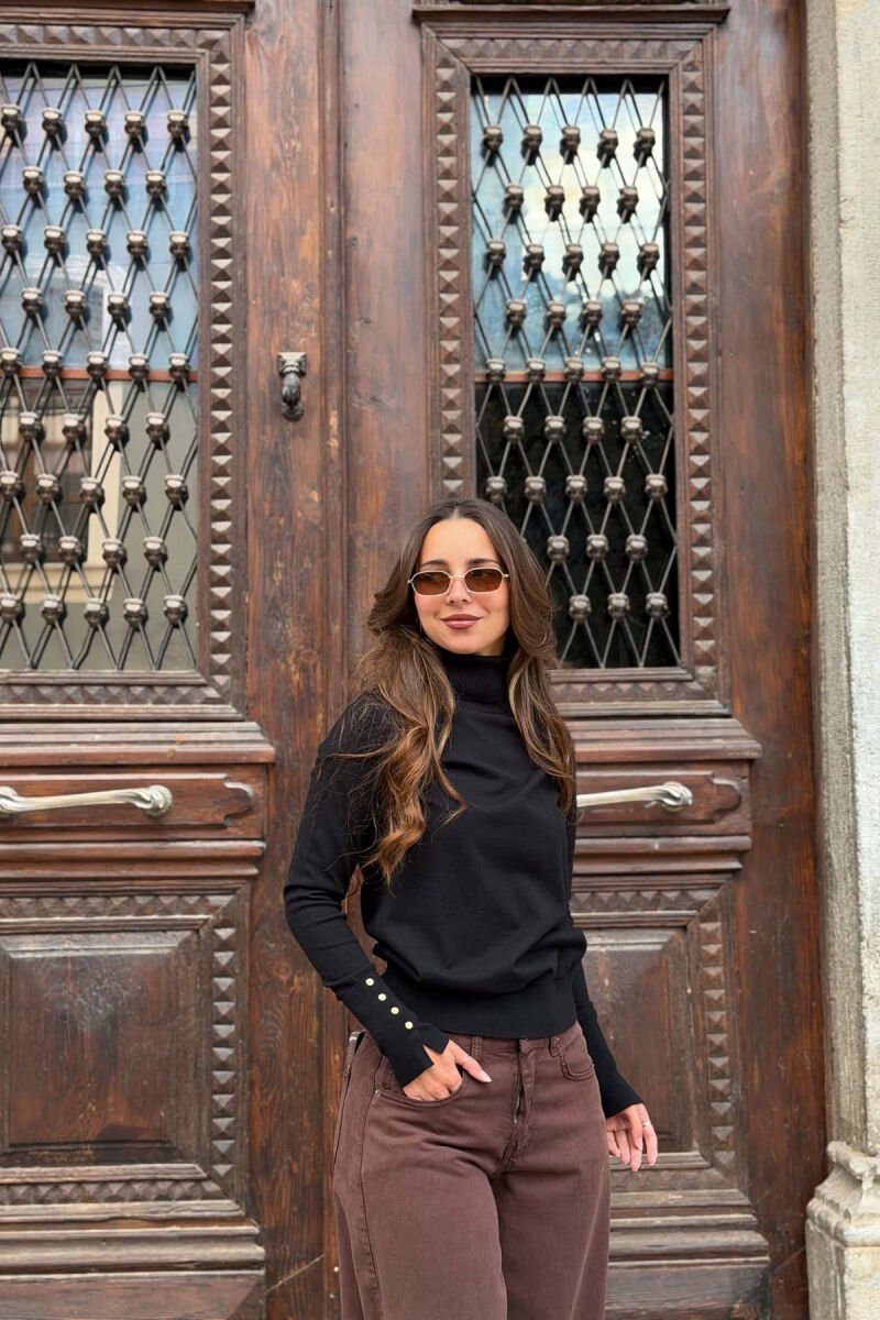 ONE COLOR HIGH NECK WOMAN SWEATER BLACK/ E ZEZE - 1