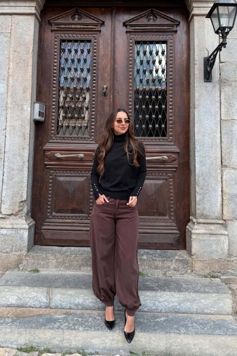 ONE COLOR HIGH NECK WOMAN SWEATER BLACK/ E ZEZE - 3