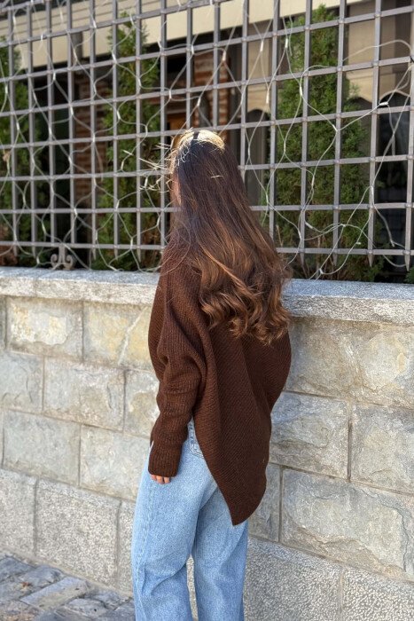 ONE COLOR HIGH NECK WOMAN SWEATER BROWN/KAFE - 2