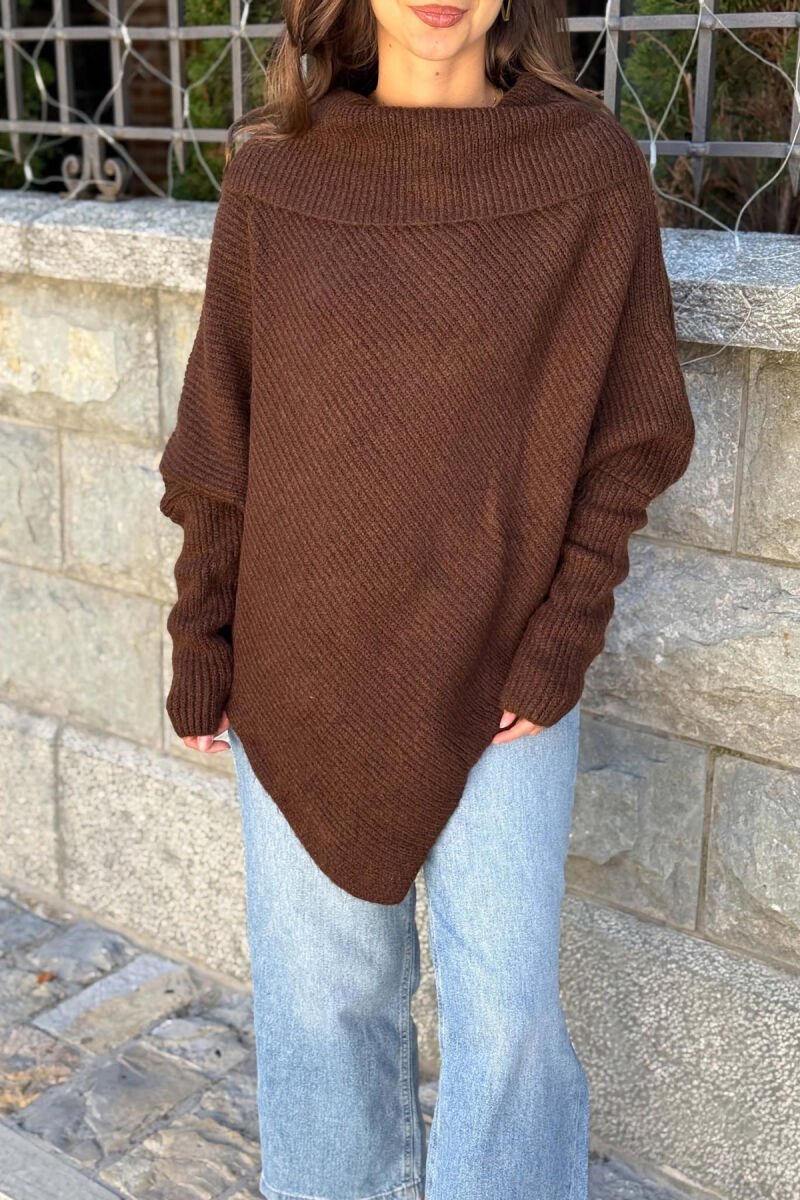 ONE COLOR HIGH NECK WOMAN SWEATER BROWN/KAFE - 3