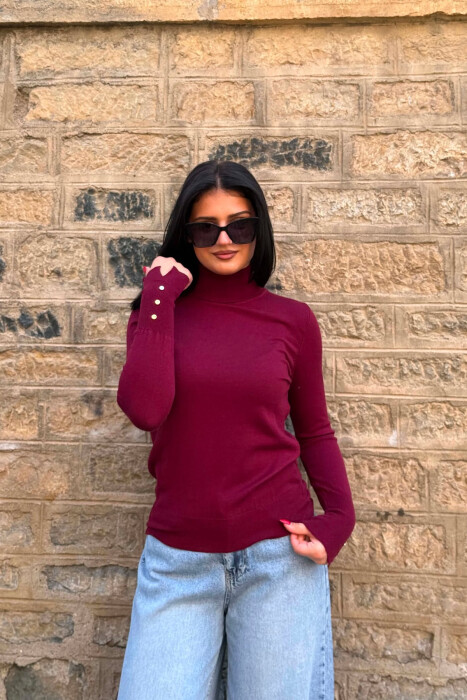 ONE COLOR HIGH NECK WOMAN SWEATER BURGUNDY/VISHNJE - KLAUDIO FASHION