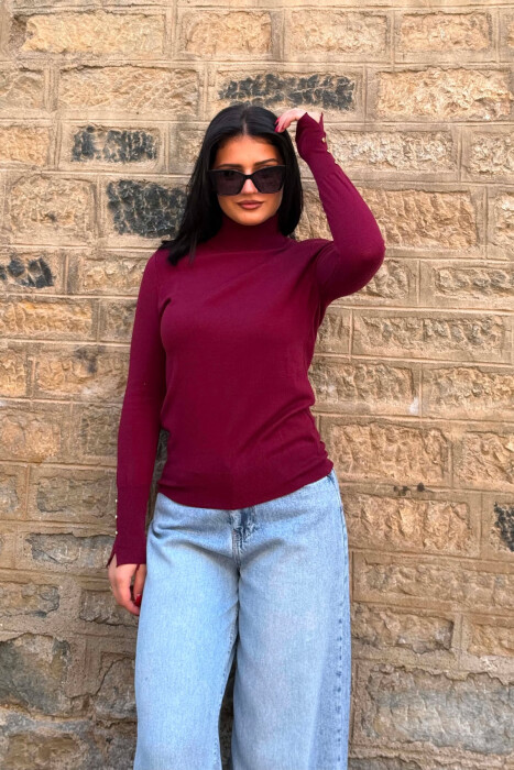 ONE COLOR HIGH NECK WOMAN SWEATER BURGUNDY/VISHNJE - 3