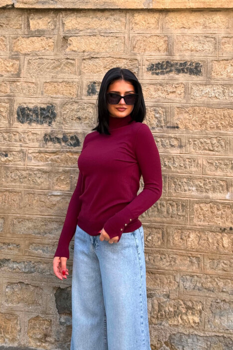 ONE COLOR HIGH NECK WOMAN SWEATER BURGUNDY/VISHNJE - 4