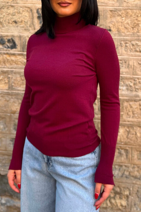 ONE COLOR HIGH NECK WOMAN SWEATER BURGUNDY/VISHNJE - 5