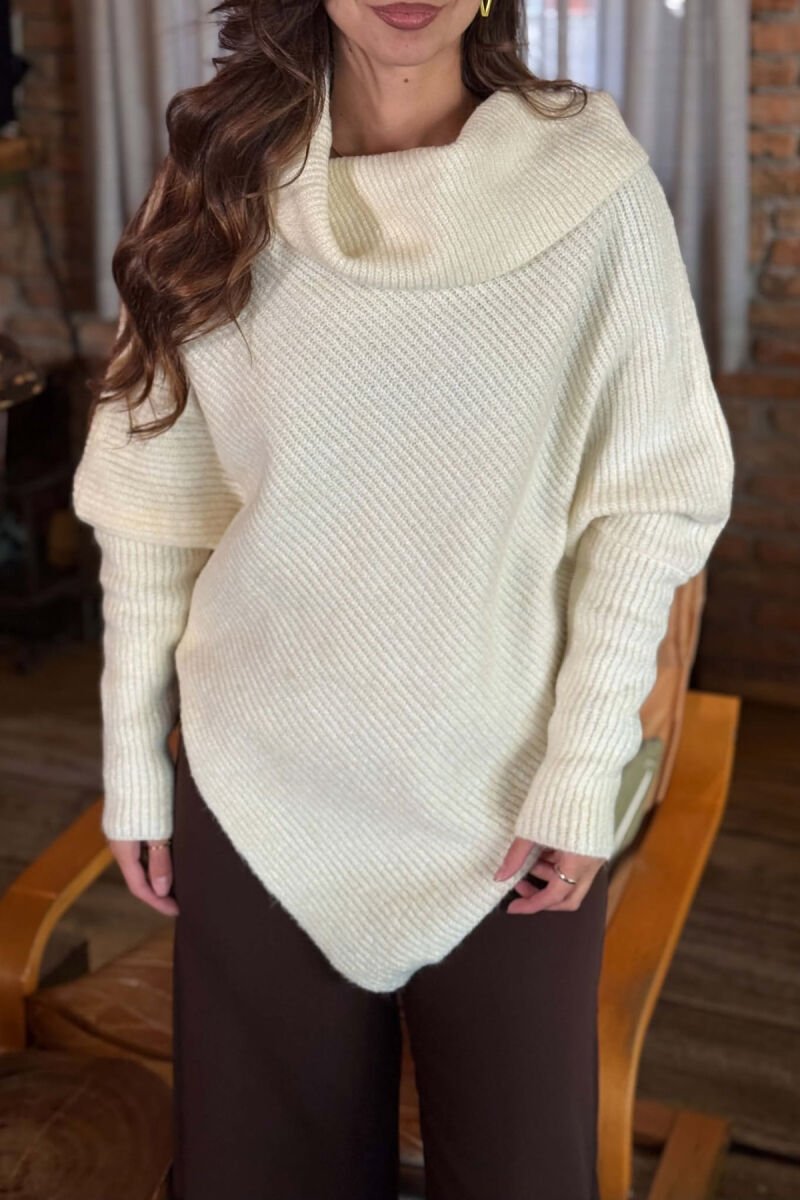 ONE COLOR HIGH NECK WOMAN SWEATER CREAM/KREM - 5