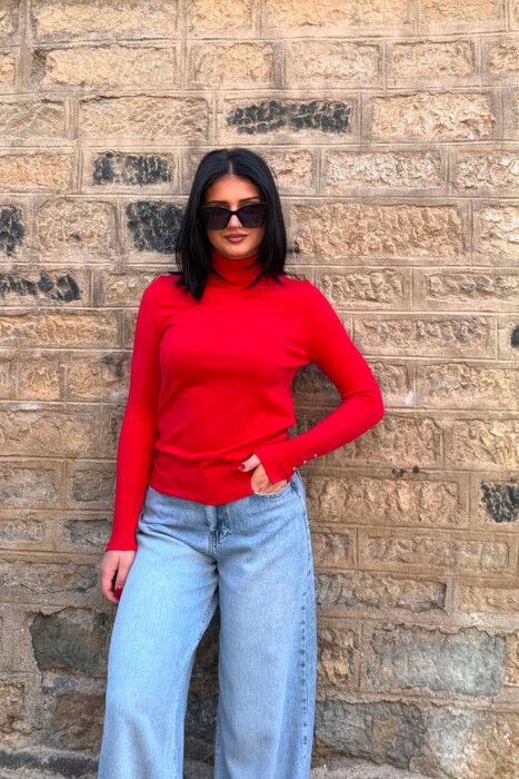 ONE COLOR HIGH NECK WOMAN SWEATER RED/E KUQE 