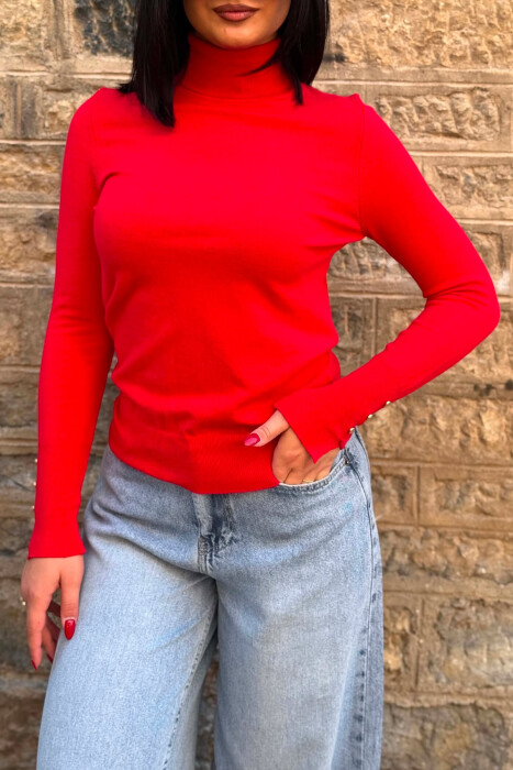 ONE COLOR HIGH NECK WOMAN SWEATER RED/E KUQE - 2