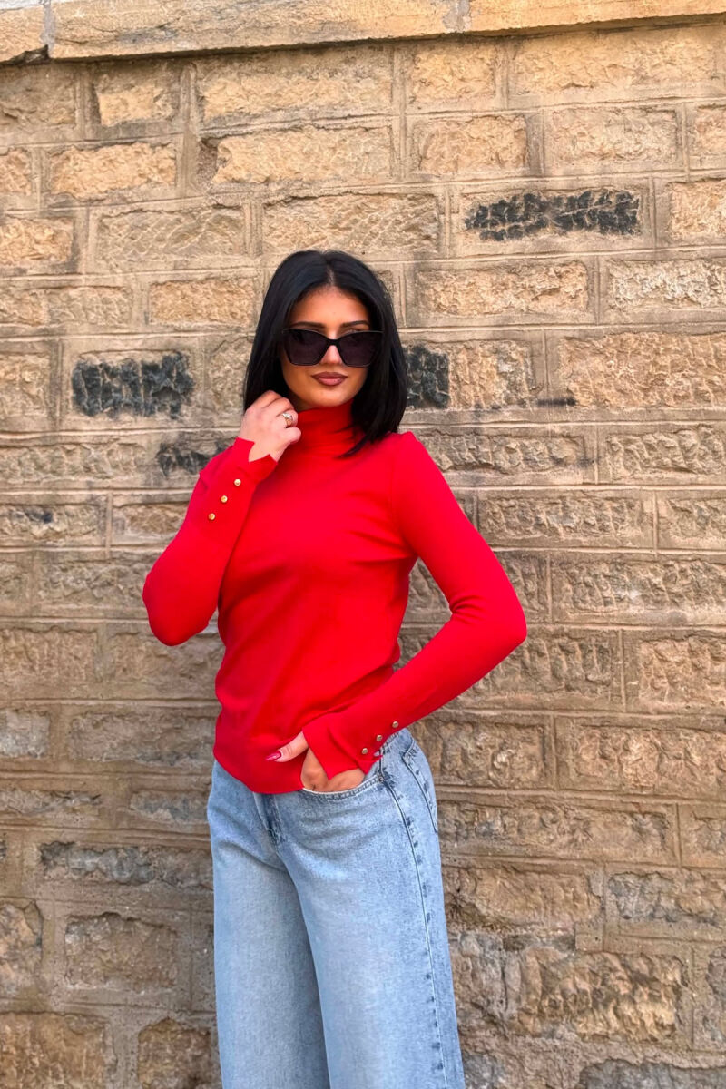 ONE COLOR HIGH NECK WOMAN SWEATER RED/E KUQE - 3