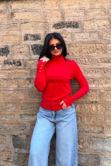 ONE COLOR HIGH NECK WOMAN SWEATER RED/E KUQE - 5