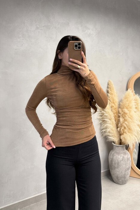 ONE COLOR HIGH NECK WOMAN SWEATSHIRT BEIGE/BEZHE - KLAUDIO FASHION