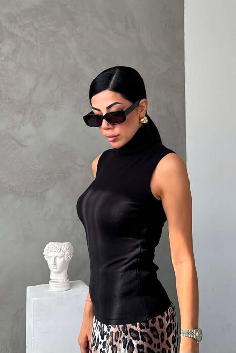 ONE COLOR HIGH NECK WOMAN TANK TOP BLACK/ E ZEZE - 3