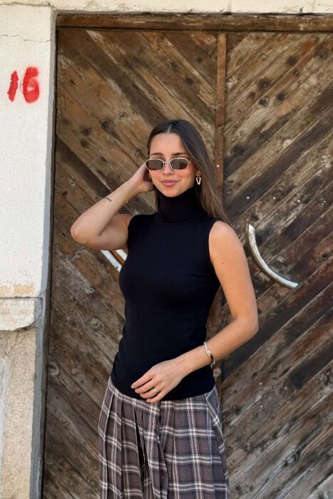 ONE COLOR HIGH NECK WOMAN TANK TOP BLACK/ E ZEZE - 2