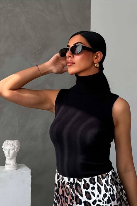 ONE COLOR HIGH NECK WOMAN TANK TOP BLACK/ E ZEZE - 