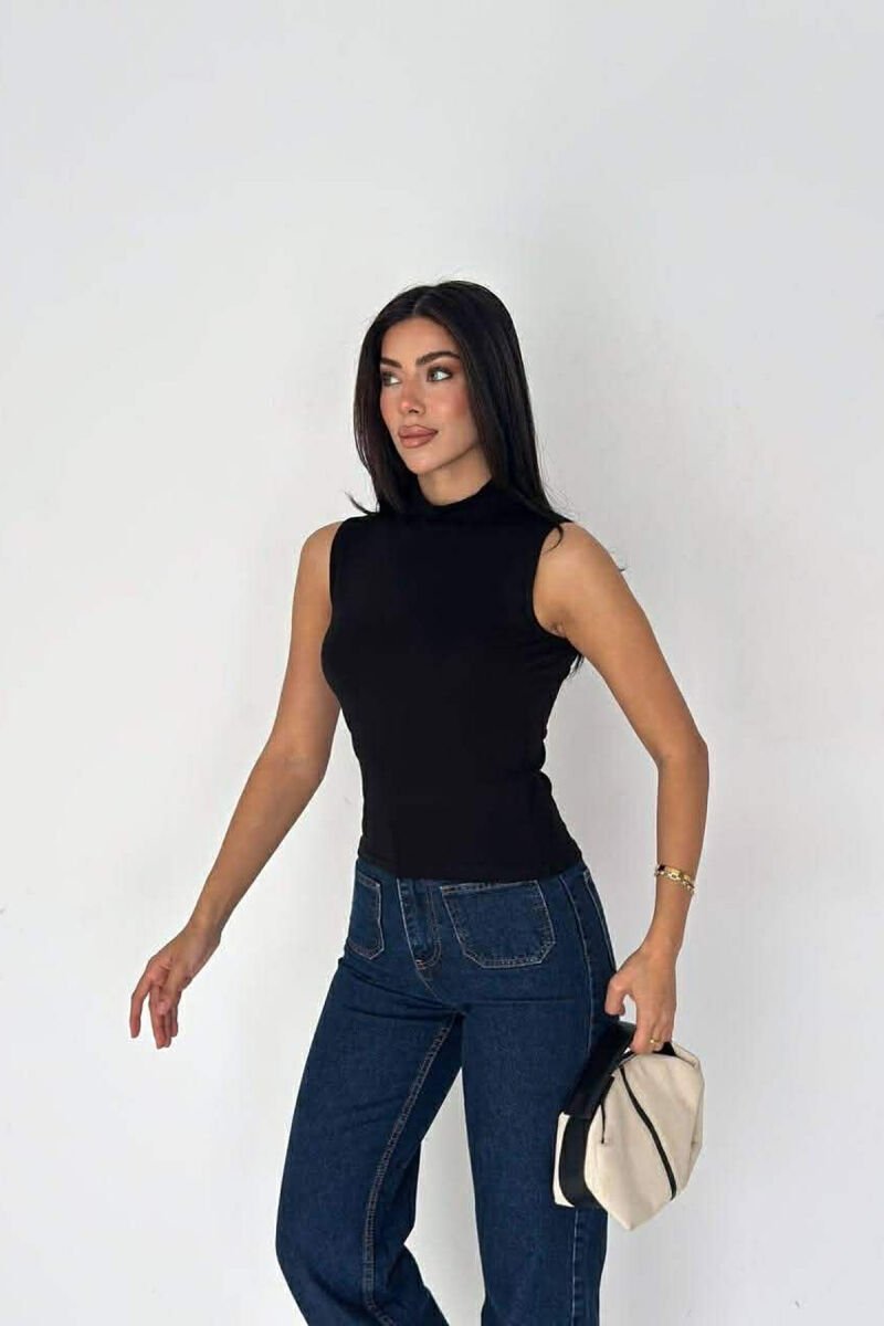ONE COLOR HIGH NECK WOMAN TANK TOP BLACK/ E ZEZE - 1