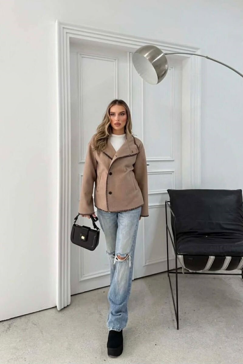 ONE COLOR HIGH NECK WOMEN JACKET BEIGE/BEZHE - 2