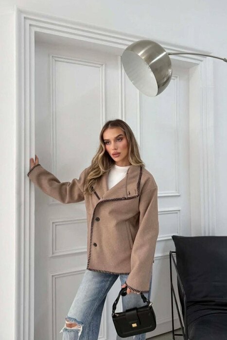ONE COLOR HIGH NECK WOMEN JACKET BEIGE/BEZHE - 1