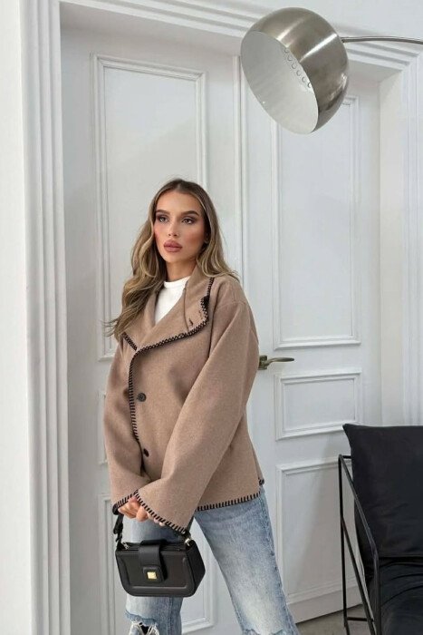 ONE COLOR HIGH NECK WOMEN JACKET BEIGE/BEZHE - 6
