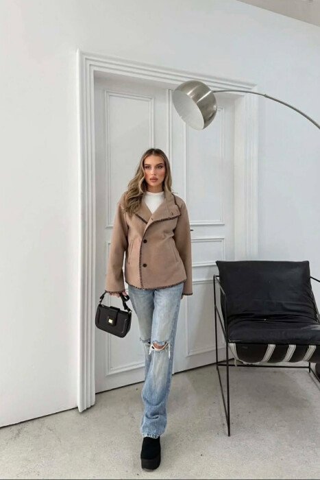 ONE COLOR HIGH NECK WOMEN JACKET BEIGE/BEZHE - 8