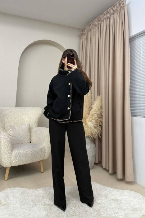 ONE COLOR HIGH NECK WOMEN JACKET BLACK/ E ZEZE - 2