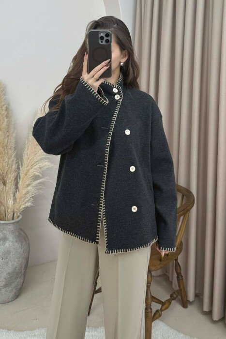 ONE COLOR HIGH NECK WOMEN JACKET DARK GREY/GEE - 2