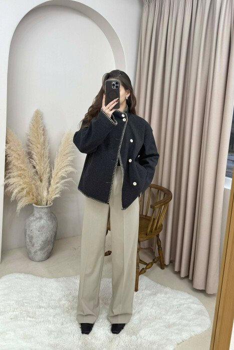 ONE COLOR HIGH NECK WOMEN JACKET DARK GREY/GEE - 4