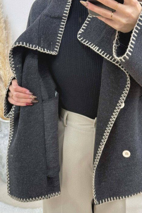 ONE COLOR HIGH NECK WOMEN JACKET DARK GREY/GEE - 5
