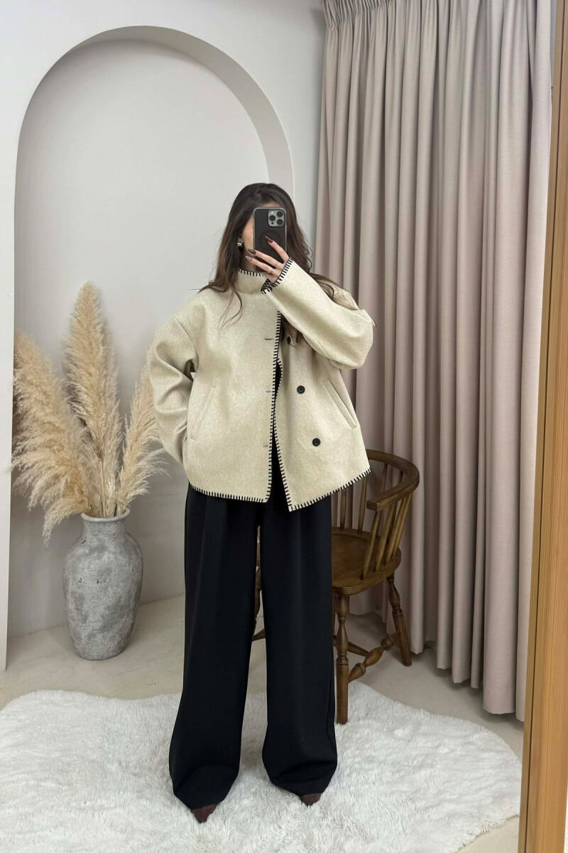 ONE COLOR HIGH NECK WOMEN JACKET LIGHT BEIGE/BZHZB - 4