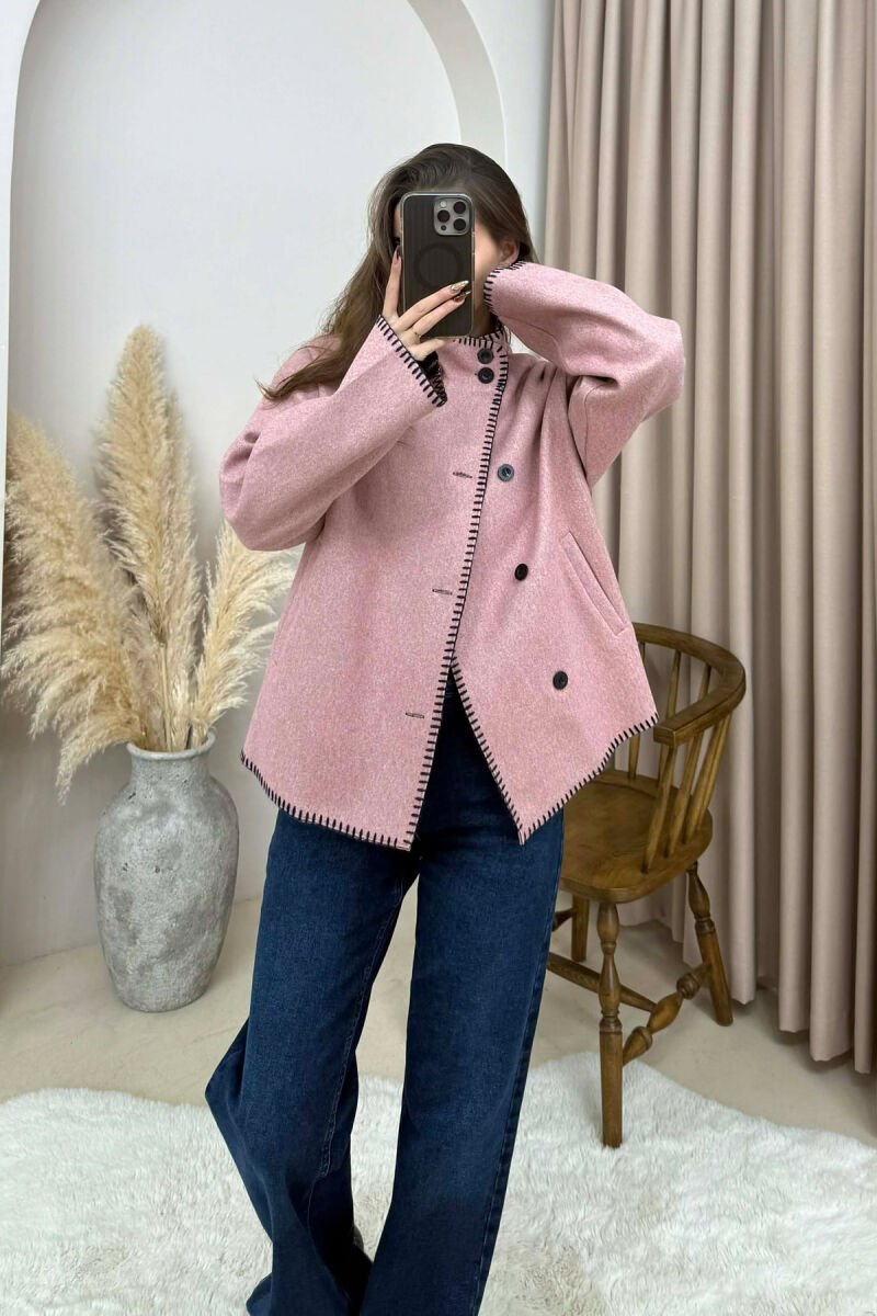 ONE COLOR HIGH NECK WOMEN JACKET PINK/ROZE - 2