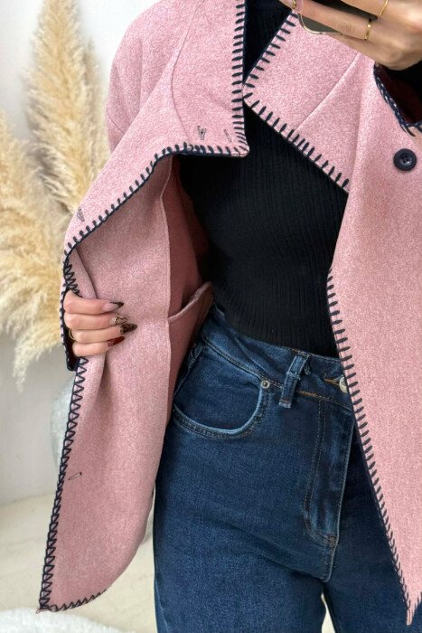 ONE COLOR HIGH NECK WOMEN JACKET PINK/ROZE - 3